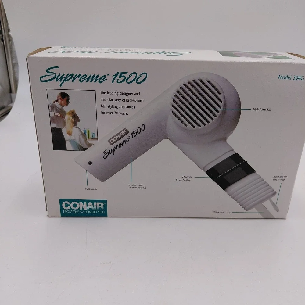 Vtg 90s Conair Supreme 1500 Model 304G 1500 Watt 125V White NOS Blow Dryer